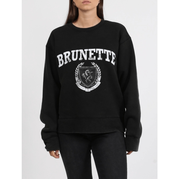 BRUNETTE The Label "BRUNETTE" Distressed Varsity Sweatshirt - Picture 1 of 6